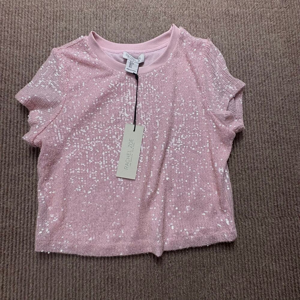 NWT Rachel Zoe Pink Sequin Baby Tee Size Small